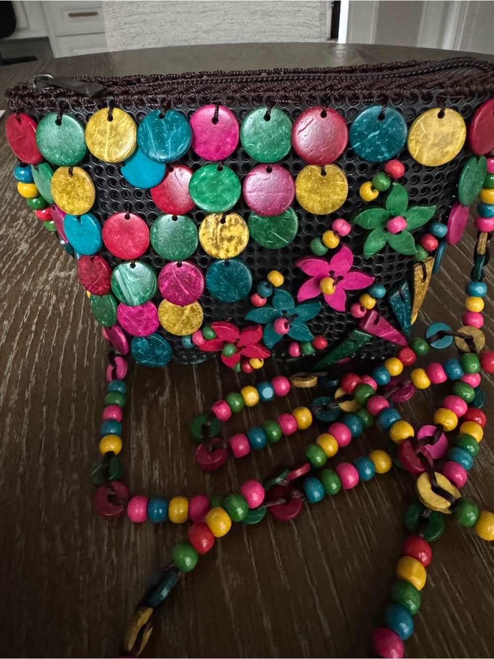 Coconut Shell Women’s Mini Crossbody Purse Colorful Boho With Zipper Closure